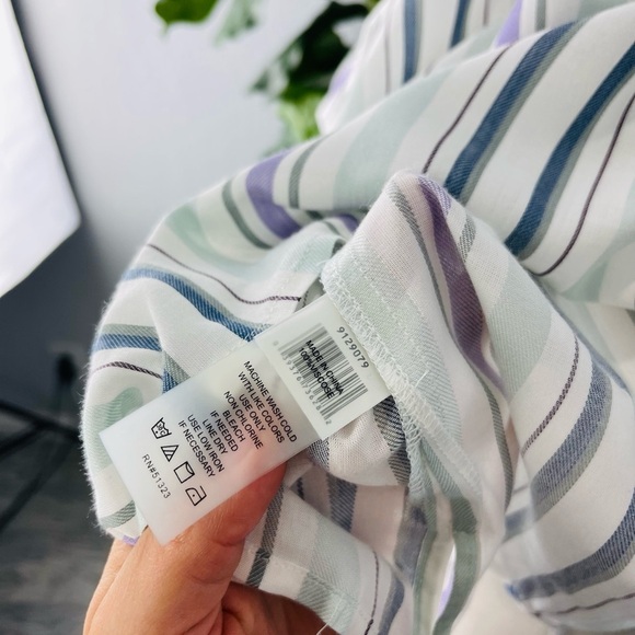 NEW VINCE CAMUTO Stripe Drawstring Button Up Shirt Cream Ivory Green - Picture 8 of 8